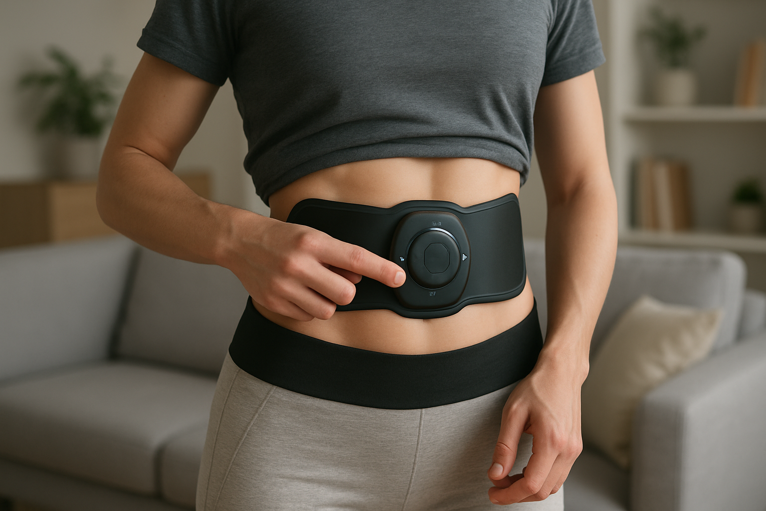 Abdominal EMS toning belt worn at home