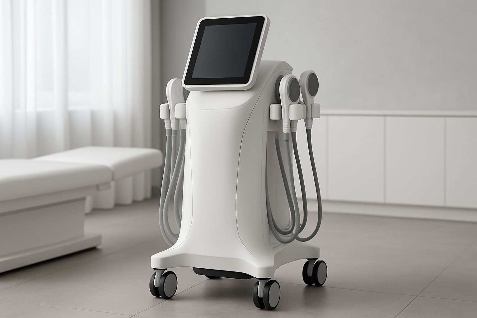 Four-handle professional EMS RF body sculpting machine in a clinic